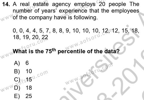 Statistics 1 Dersi 2018 - 2019 Yılı Yaz Okulu Sınavı 14. Soru