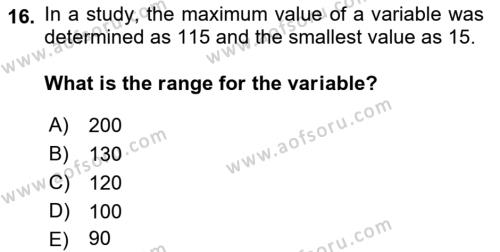 Statistics 1 Dersi 2018 - 2019 Yılı Yaz Okulu Sınavı 16. Soru