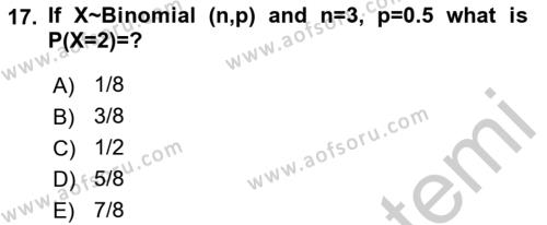 Statistics 1 Dersi 2018 - 2019 Yılı Yaz Okulu Sınavı 17. Soru