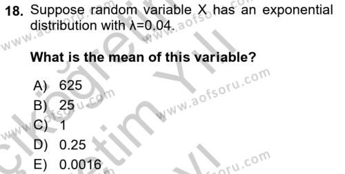 Statistics 1 Dersi 2018 - 2019 Yılı Yaz Okulu Sınavı 18. Soru