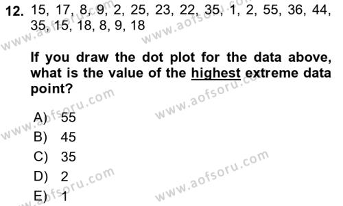 Statistics 1 Dersi 2019 - 2020 Yılı (Vize) Ara Sınavı 12. Soru