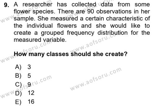 Statistics 1 Dersi 2019 - 2020 Yılı (Vize) Ara Sınavı 9. Soru