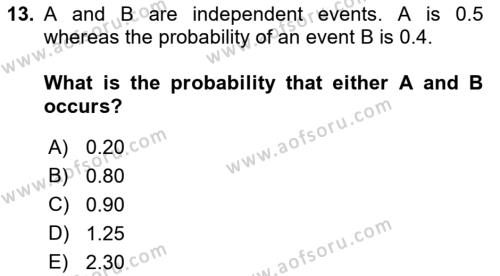 Statistics 1 Dersi 2019 - 2020 Yılı (Final) Dönem Sonu Sınavı 13. Soru