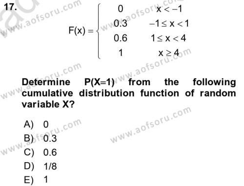 Statistics 1 Dersi 2019 - 2020 Yılı (Final) Dönem Sonu Sınavı 17. Soru