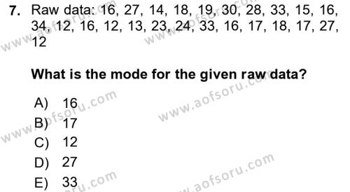 Statistics 1 Dersi 2019 - 2020 Yılı (Final) Dönem Sonu Sınavı 7. Soru