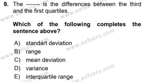 Statistics 1 Dersi 2019 - 2020 Yılı (Final) Dönem Sonu Sınavı 9. Soru