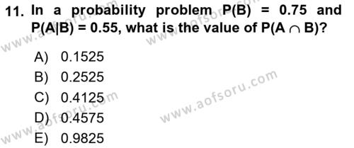 Statistics 1 Dersi 2020 - 2021 Yılı Yaz Okulu Sınavı 11. Soru