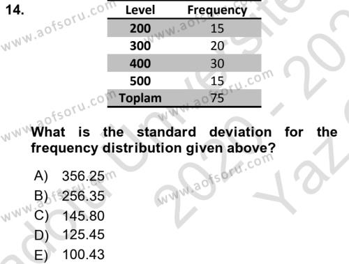 Statistics 1 Dersi 2020 - 2021 Yılı Yaz Okulu Sınavı 14. Soru
