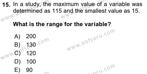 Statistics 1 Dersi 2020 - 2021 Yılı Yaz Okulu Sınavı 15. Soru
