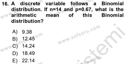 Statistics 1 Dersi 2020 - 2021 Yılı Yaz Okulu Sınavı 16. Soru