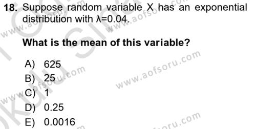 Statistics 1 Dersi 2020 - 2021 Yılı Yaz Okulu Sınavı 18. Soru
