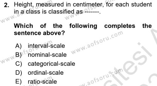 Statistics 1 Dersi 2020 - 2021 Yılı Yaz Okulu Sınavı 2. Soru