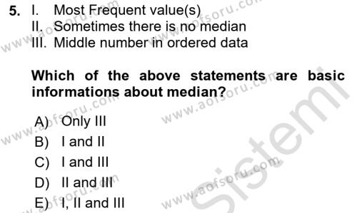 Statistics 1 Dersi 2020 - 2021 Yılı Yaz Okulu Sınavı 5. Soru