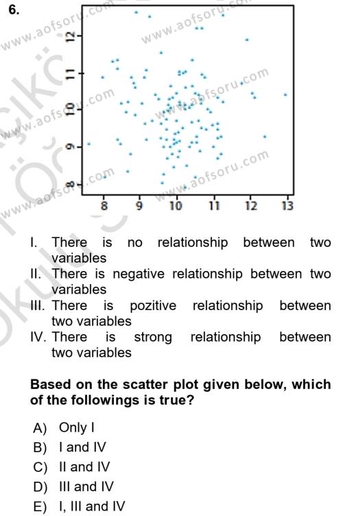 Statistics 1 Dersi 2020 - 2021 Yılı Yaz Okulu Sınavı 6. Soru
