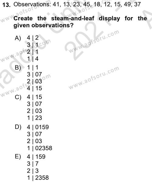 Statistics 1 Dersi 2021 - 2022 Yılı (Vize) Ara Sınavı 13. Soru
