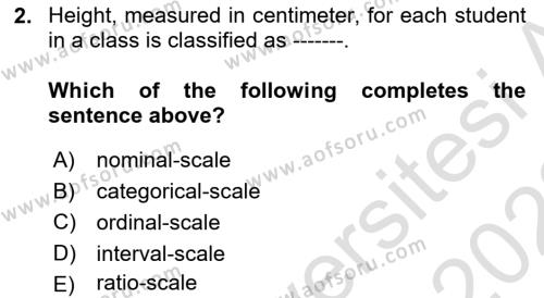 Statistics 1 Dersi 2021 - 2022 Yılı (Vize) Ara Sınavı 2. Soru