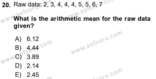 Statistics 1 Dersi 2021 - 2022 Yılı (Vize) Ara Sınavı 20. Soru