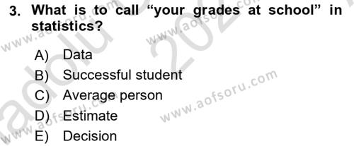 Statistics 1 Dersi 2021 - 2022 Yılı (Vize) Ara Sınavı 3. Soru