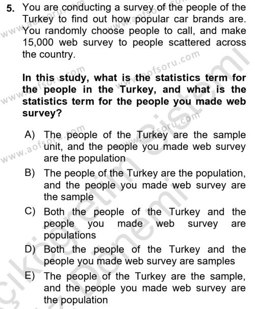 Statistics 1 Dersi 2021 - 2022 Yılı (Vize) Ara Sınavı 5. Soru