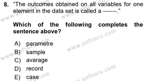 Statistics 1 Dersi 2021 - 2022 Yılı (Vize) Ara Sınavı 8. Soru