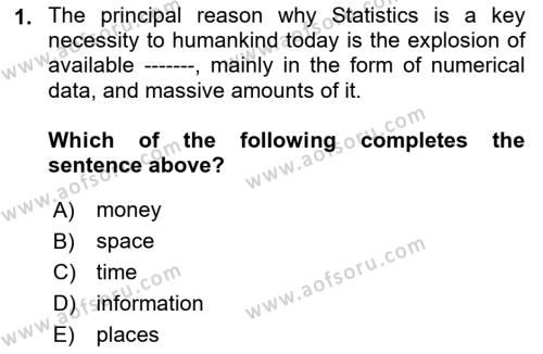 Statistics 1 Dersi 2021 - 2022 Yılı (Final) Dönem Sonu Sınavı 1. Soru