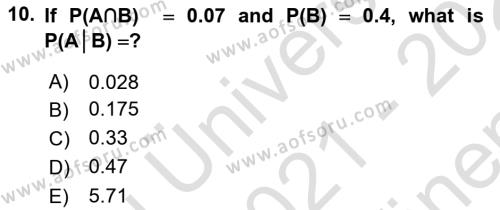 Statistics 1 Dersi 2021 - 2022 Yılı (Final) Dönem Sonu Sınavı 10. Soru