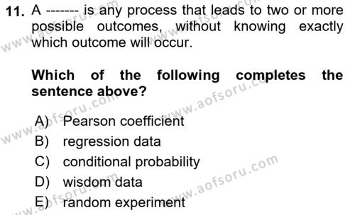 Statistics 1 Dersi 2021 - 2022 Yılı (Final) Dönem Sonu Sınavı 11. Soru