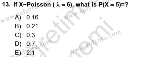 Statistics 1 Dersi 2021 - 2022 Yılı (Final) Dönem Sonu Sınavı 13. Soru