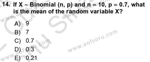 Statistics 1 Dersi 2021 - 2022 Yılı (Final) Dönem Sonu Sınavı 14. Soru