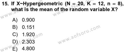 Statistics 1 Dersi 2021 - 2022 Yılı (Final) Dönem Sonu Sınavı 15. Soru
