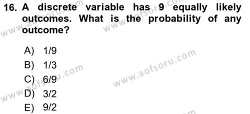 Statistics 1 Dersi 2021 - 2022 Yılı (Final) Dönem Sonu Sınavı 16. Soru