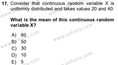 Statistics 1 Dersi 2021 - 2022 Yılı (Final) Dönem Sonu Sınavı 17. Soru