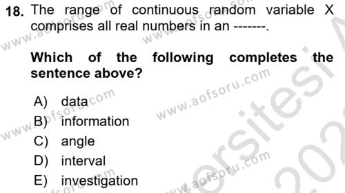 Statistics 1 Dersi 2021 - 2022 Yılı (Final) Dönem Sonu Sınavı 18. Soru