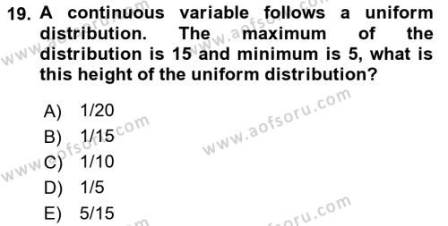Statistics 1 Dersi 2021 - 2022 Yılı (Final) Dönem Sonu Sınavı 19. Soru