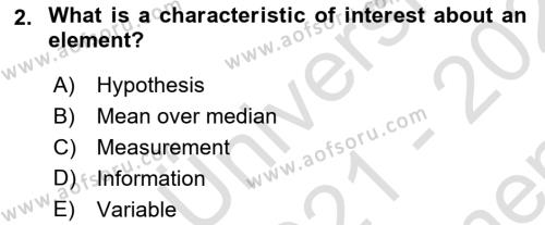 Statistics 1 Dersi 2021 - 2022 Yılı (Final) Dönem Sonu Sınavı 2. Soru