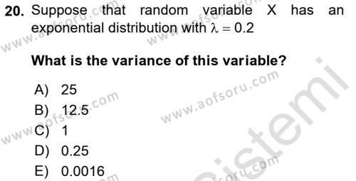 Statistics 1 Dersi 2021 - 2022 Yılı (Final) Dönem Sonu Sınavı 20. Soru