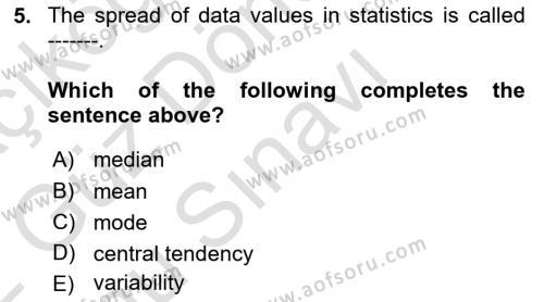 Statistics 1 Dersi 2021 - 2022 Yılı (Final) Dönem Sonu Sınavı 5. Soru