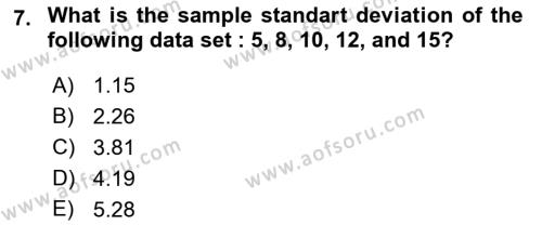 Statistics 1 Dersi 2021 - 2022 Yılı (Final) Dönem Sonu Sınavı 7. Soru