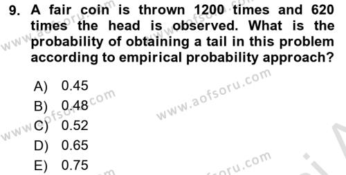 Statistics 1 Dersi 2021 - 2022 Yılı (Final) Dönem Sonu Sınavı 9. Soru