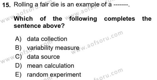 Statistics 1 Dersi 2021 - 2022 Yılı Yaz Okulu Sınavı 15. Soru
