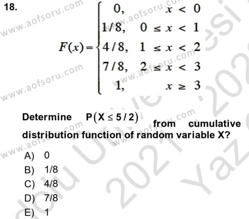Statistics 1 Dersi 2021 - 2022 Yılı Yaz Okulu Sınavı 18. Soru