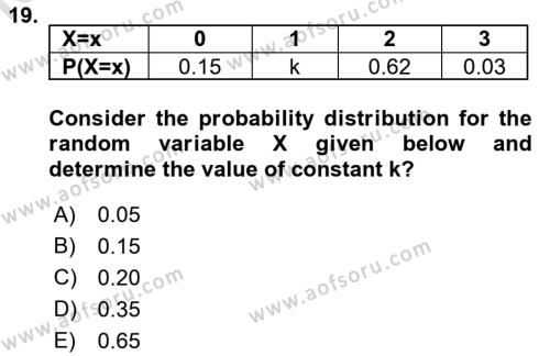 Statistics 1 Dersi 2021 - 2022 Yılı Yaz Okulu Sınavı 19. Soru