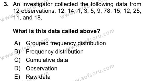 Statistics 1 Dersi 2021 - 2022 Yılı Yaz Okulu Sınavı 3. Soru
