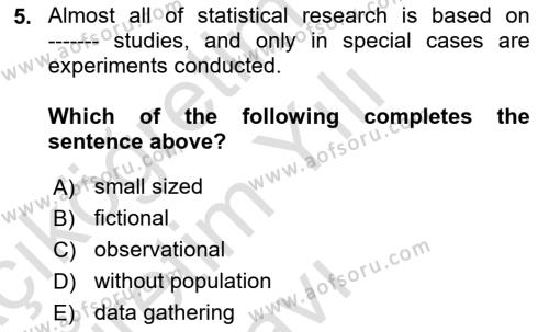 Statistics 1 Dersi 2021 - 2022 Yılı Yaz Okulu Sınavı 5. Soru