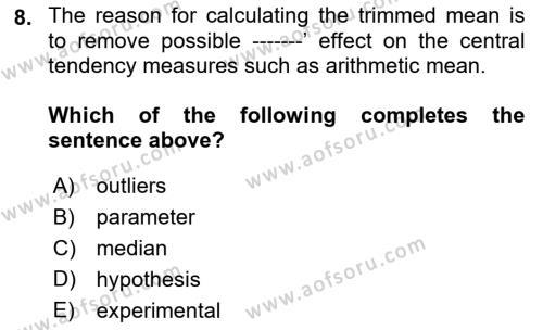 Statistics 1 Dersi 2021 - 2022 Yılı Yaz Okulu Sınavı 8. Soru