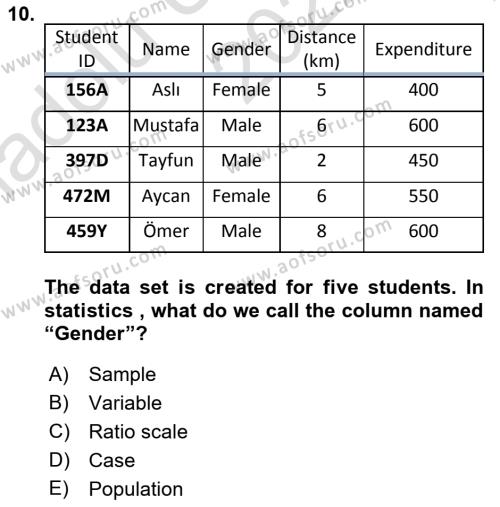 Statistics 1 Dersi 2022 - 2023 Yılı (Vize) Ara Sınavı 10. Soru