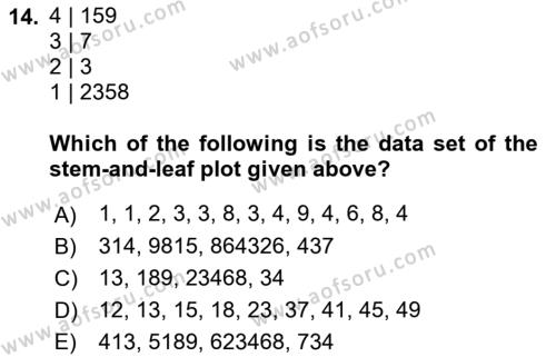 Statistics 1 Dersi 2022 - 2023 Yılı (Vize) Ara Sınavı 14. Soru