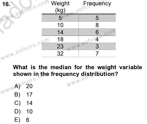 Statistics 1 Dersi 2022 - 2023 Yılı (Vize) Ara Sınavı 16. Soru