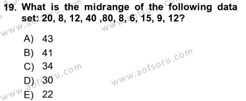 Statistics 1 Dersi 2022 - 2023 Yılı (Vize) Ara Sınavı 19. Soru