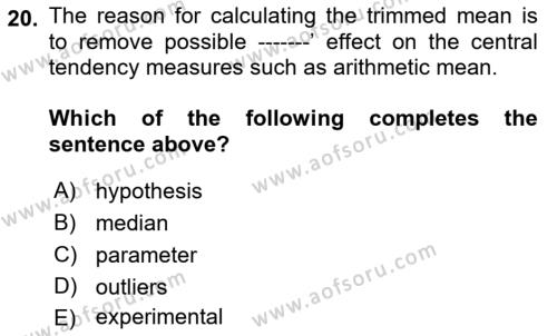 Statistics 1 Dersi 2022 - 2023 Yılı (Vize) Ara Sınavı 20. Soru